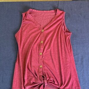Sleeveless Red Button-Down Top